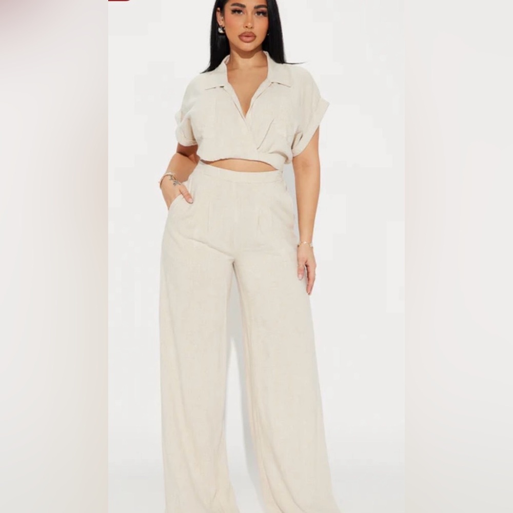 Fashion Nova Cream Straight Leg Jumpsuit